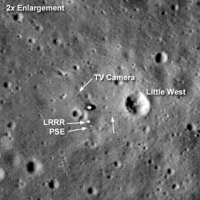 Lunar Reconnaissance Orbiter image of Apollo 11 landing site, including LLR. 