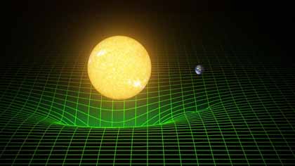 How our sun and Earth warp space and time, or spacetime, is represented here with a green grid. 