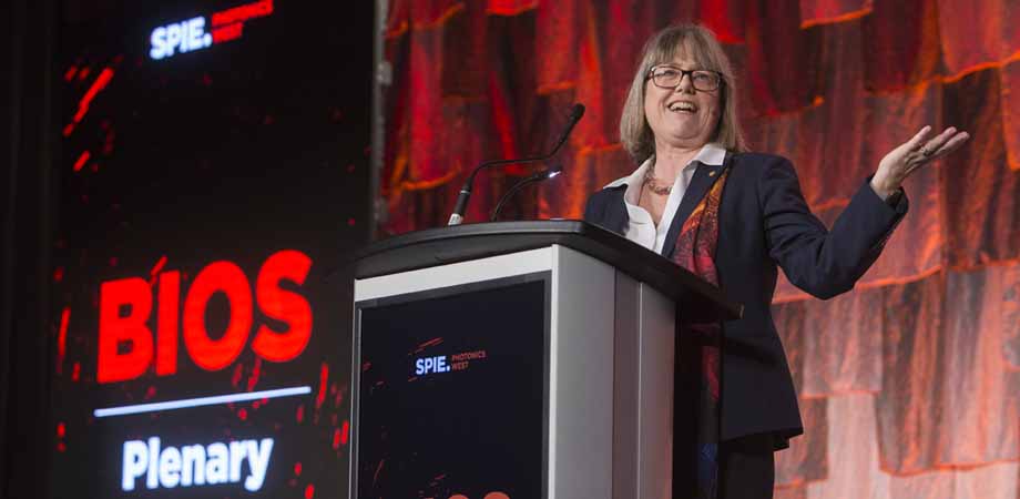Donna Strickland of University of Waterloo speaks at the BiOS plenary session at SPIE Photonics West