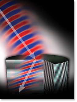 Fig. 2 is artist's rendering of a negative refraction in a new semiconductor metamaterial developed at Princeton.