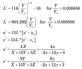 CIELUV Coordinates Equations