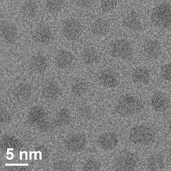 TEM image of quantum dots on an ultrathin carbon support