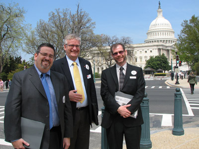 From left, Perry Sofferman, Jim Oschmann, and Christopher Middlebrook between visits to House and Senate offices.