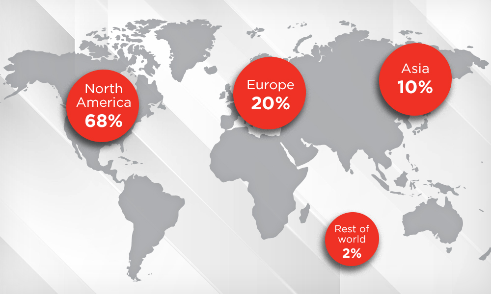 Map of global attendance of SPIE Photonics West